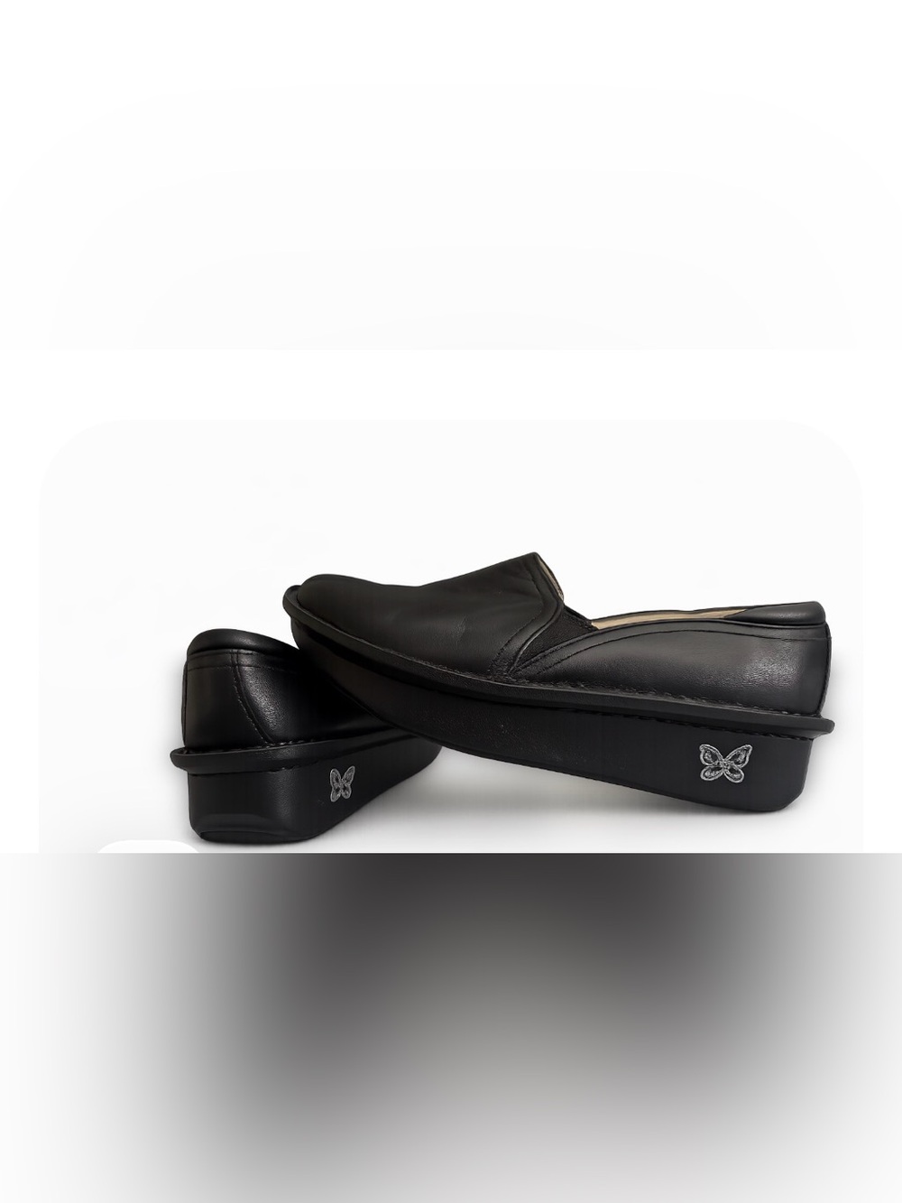 Alegria Black Leather Platform Slip-On Loafers – Women’s US 7 – Butterfly Detail